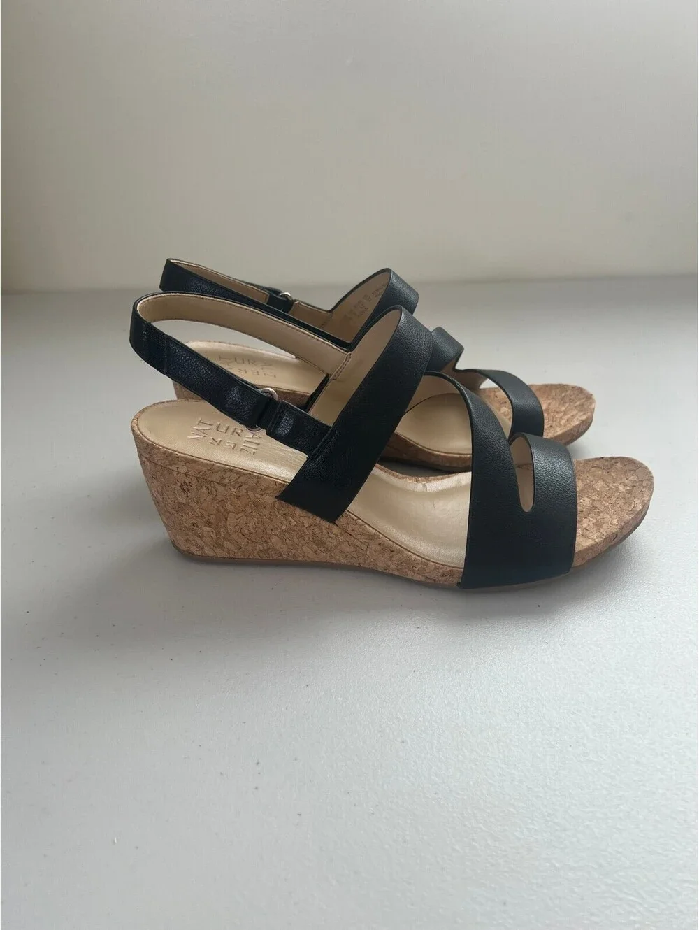 Naturalizer Adria Wedge Sandals - Black Faux Leather, Size, 11